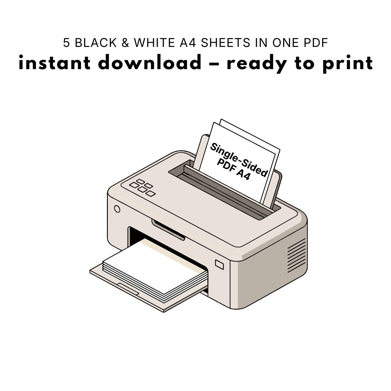 Illustration of printer printing A4 Islamic geometric game printable PDF, instant digital download