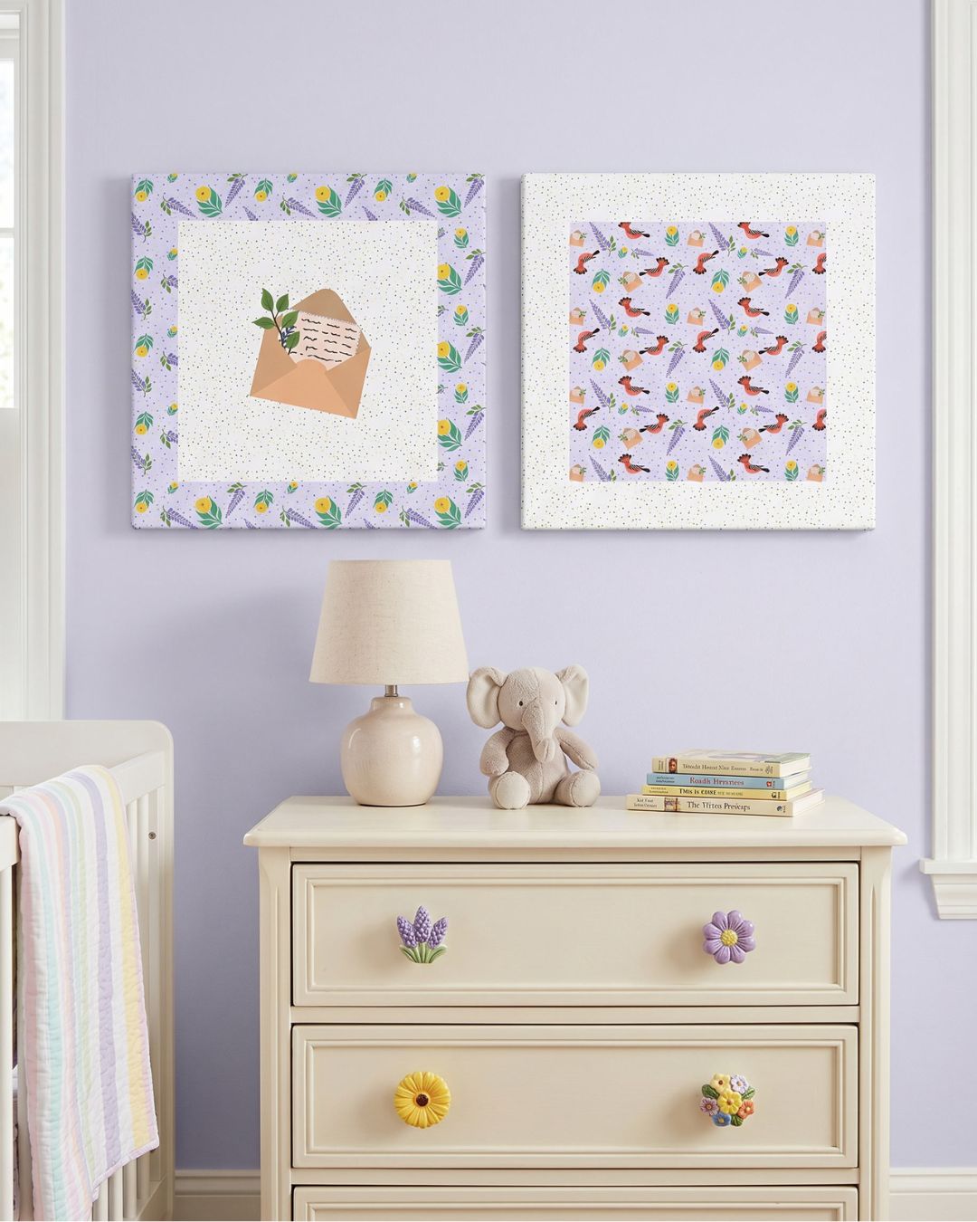 Islamic nursery wall art set with Hudhud  (Hoopoe) bird pattern and Suleiman letter canvas for children’s room