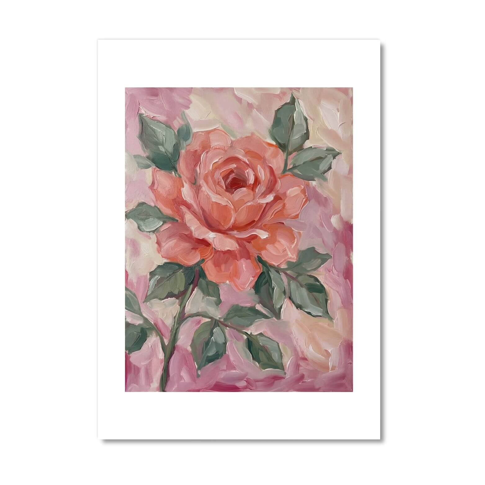 Islamic rose printable art in soft pink and peach tones with floral painting and white border