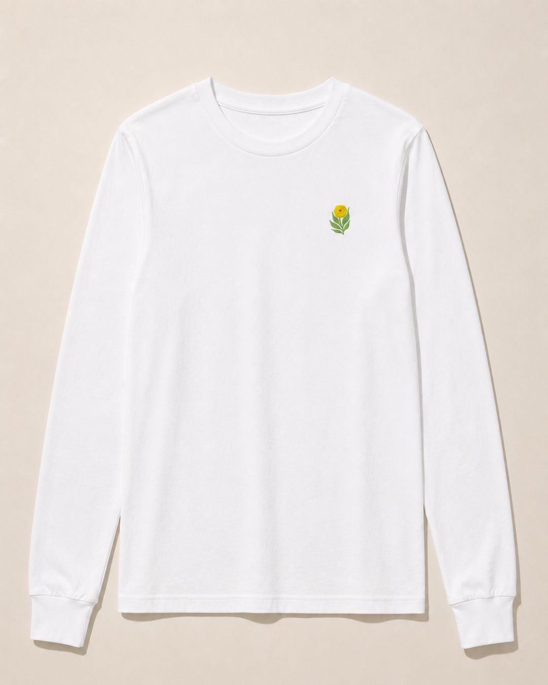 Kid’s and youth white long sleeve shirt with embroidered flower