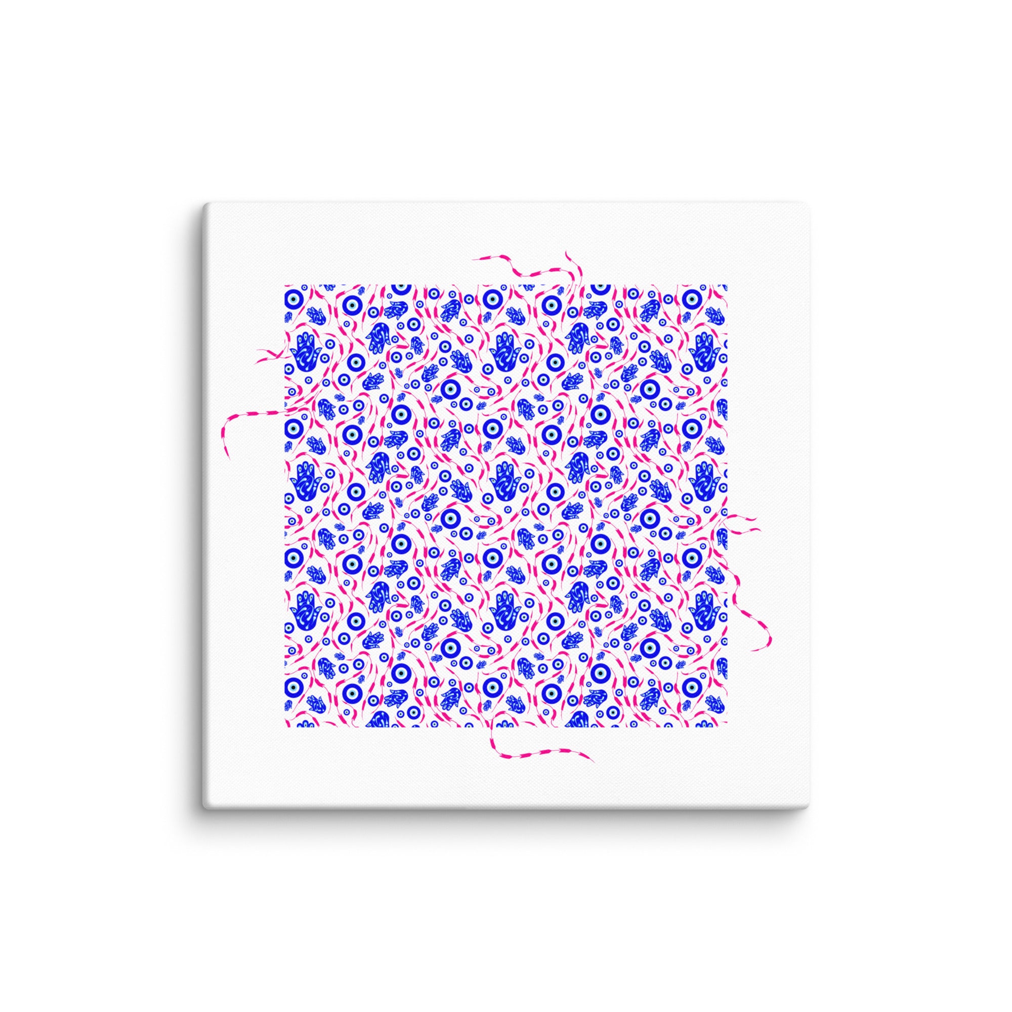 Blue nazar pattern artwork printed on canvas, inspired by cultural motifs that divert the gaze and serve as a gentle reminder of intention.