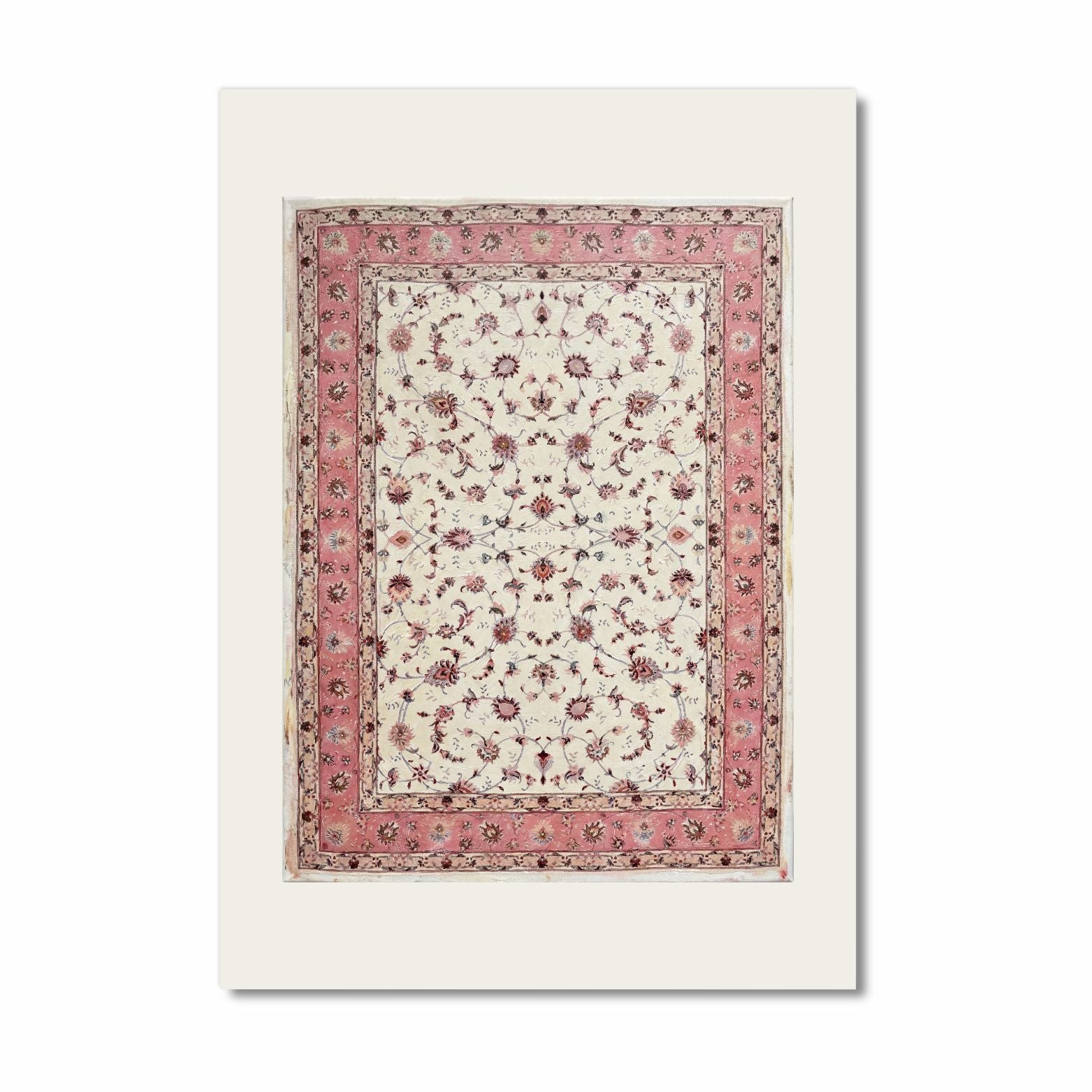 Persian carpet wall art printable inspired by Tabriz rug design in soft pink and cream tones